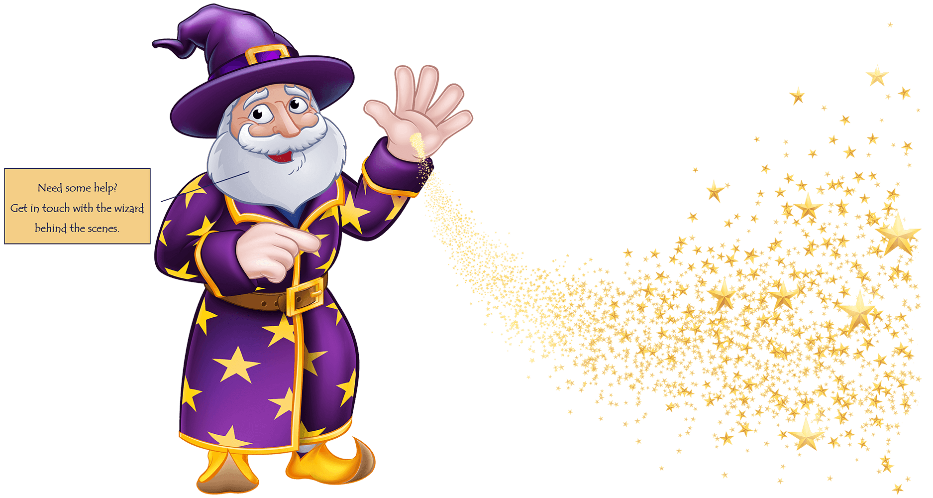 Friendly wizard waving hand